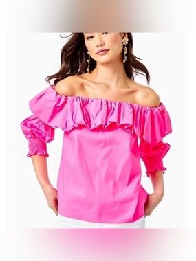 LILLY PULITZER Beatrix Off The Shoulder Top in Plumeria Pink Size Small